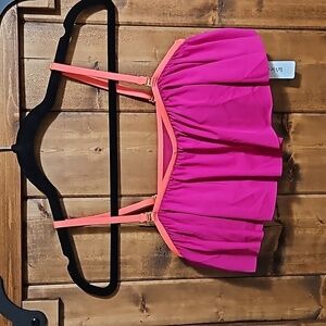 La Vie en Rose Aqua Pink Peach Ruffle Bandeau Swim Top Size Medium